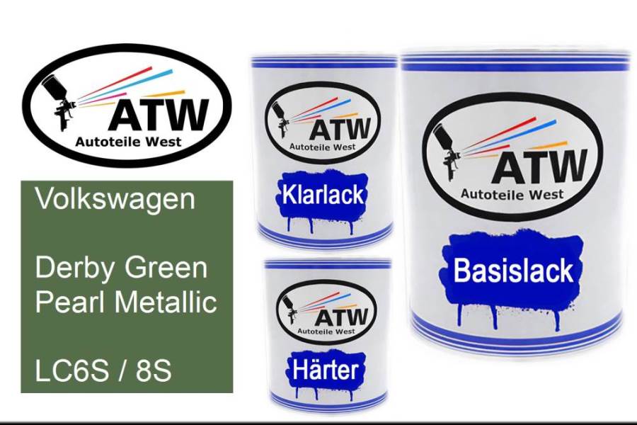 Volkswagen, Derby Green Pearl Metallic, LC6S / 8S: 1L Lackdose + 1L Klarlack + 500ml Härter - Set, von ATW Autoteile West.